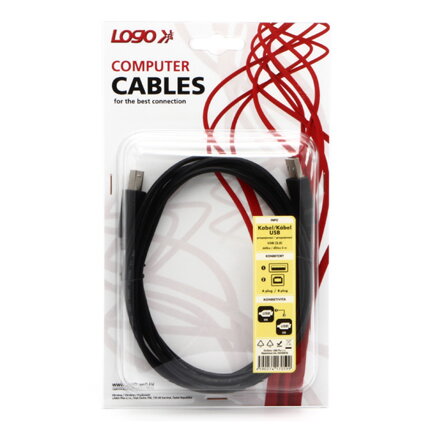 Kabel USB (2.0), USB A M- USB B M, 1.8m, černý, Logo, blistr