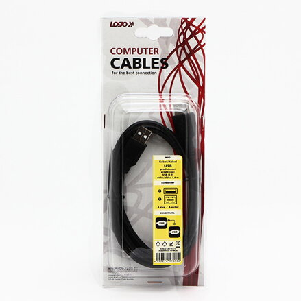 Kabel USB (2.0), USB A M- USB A F, 1.8m, černý, Logo, blistr
