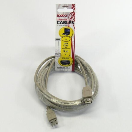 Kabel USB (2.0), USB A M- USB A F, 5m, šedý, Logo
