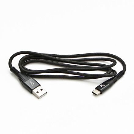 Kabel USB (2.0), USB A M- USB C M, 2m, 480 Mb/s, 5V/3A, černý, Logo, box, nylonové opletení, hliníkový kryt konektoru