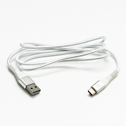 Kabel USB (2.0), USB A M- USB C M, 2m, 480 Mb/s, 5V/3A, bílý, Logo, box, nylonové opletení, hliníkový kryt konektoru