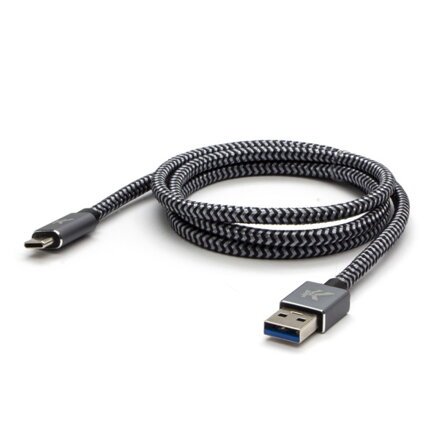 Kabel USB (3.2 gen 1), USB A M- USB C M, 2m, 5 Gb/s, 5V/2A, šedý, Logo, box, kovové opletení, hliníkový kryt konektoru