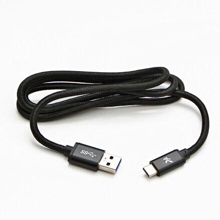 Kabel USB (3.2 gen 1), USB A M- USB C M, 1m, 5 Gb/s, 5V/3A, černý, Logo, box, nylonové opletení, hliníkový kryt konektoru