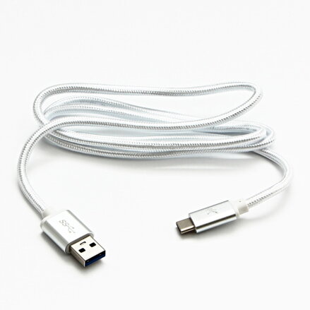 Kabel USB (3.2 gen 1), USB A M- USB C M, 1m, 5 Gb/s, 5V/3A, bílý, Logo, box, nylonové opletení, hliníkový kryt konektoru