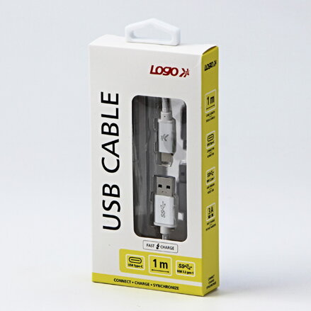 Kabel USB (3.2 gen 1), USB A M- USB C M, 1m, 5 Gb/s, 5V/3A, bílý, Logo, box, nylonové opletení, hliníkový kryt konektoru