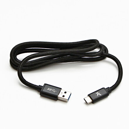 Kabel USB (3.2 gen 1), USB A M- USB C M, 2m, 5 Gb/s, 5V/3A, černý, Logo, box, nylonové opletení, hliníkový kryt konektoru