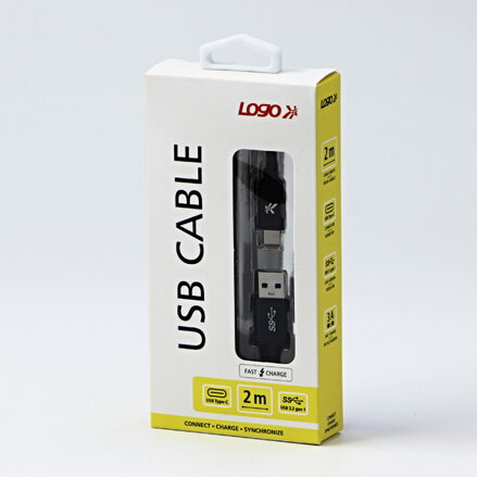 Kabel USB (3.2 gen 1), USB A M- USB C M, 2m, 5 Gb/s, 5V/3A, černý, Logo, box, nylonové opletení, hliníkový kryt konektoru