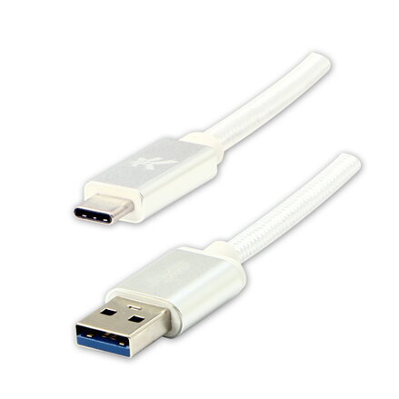 Kabel USB (3.2 gen 1), USB A M- USB C M, 2m, 5 Gb/s, 5V/3A, bílý, Logo, box, nylonové opletení, hliníkový kryt konektoru