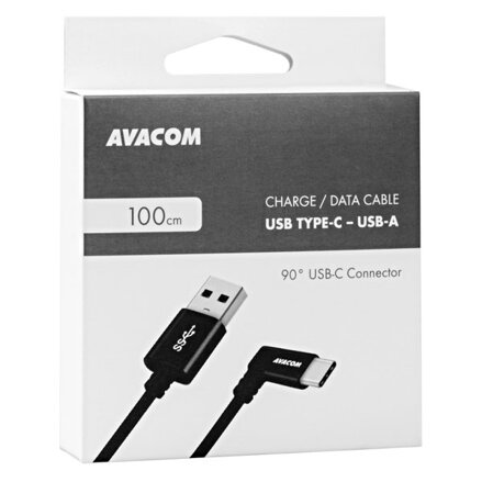 Kabel USB (3.1), USB A M- USB C M, 1.1m, kulatý, černý, Avacom, konektor v úhlu 90°