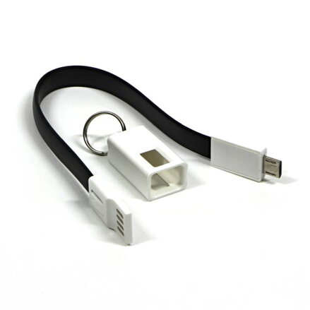 Kabel USB (2.0), USB A M- USB micro B M, 0.2m, černý, klíčenka