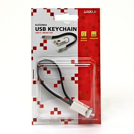 Kabel USB (2.0), USB A M- USB micro B M, 0.2m, černý, Logo, blistr, klíčenka