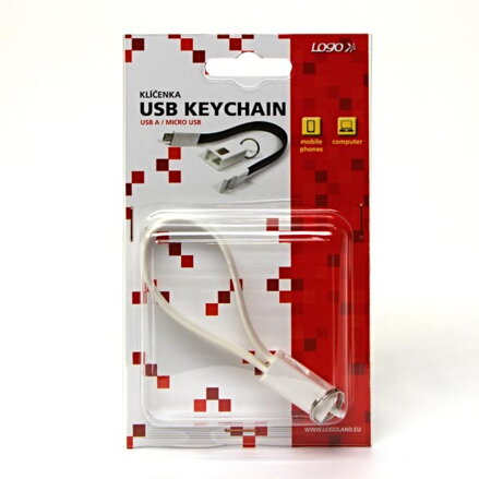 Kabel USB (2.0), USB A M- USB micro B M, 0.2m, bílý, Logo, blistr, klíčenka