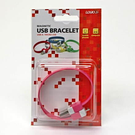 Kabel USB (2.0), USB A M- USB micro B M, 0.25m, růžový, Logo, blistr, náramek