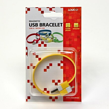 Kabel USB (2.0), USB A M- USB micro B M, 0.25m, žlutý, Logo, blistr, náramek