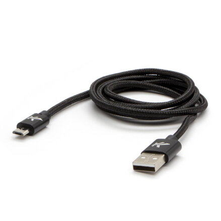 Kabel USB (2.0), USB A M- USB micro B M, 1m, 480 Mb/s, 5V/2A, černý, Logo, box, nylonové opletení, hliníkový kryt konektoru