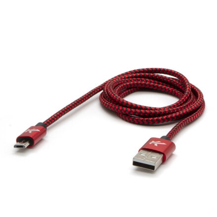 Kabel USB (2.0), USB A M- USB micro B M, 1m, 480 Mb/s, 5V/2A, červený, Logo, box, nylonové opletení, hliníkový kryt konektoru