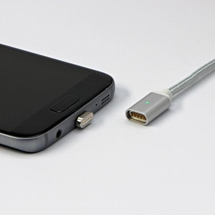 Magnetický kabel USB (2.0), USB A M- Magnetická koncovka, 1m, stříbrný