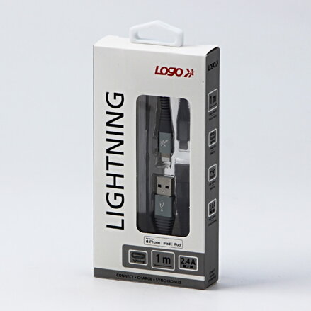 Kabel USB (2.0), USB A M- Apple Lightning C89 M, 1m, MFi certifikace, 5V/2,4A, stříbrný, Logo, box, nylonové opletení, hliníkový k
