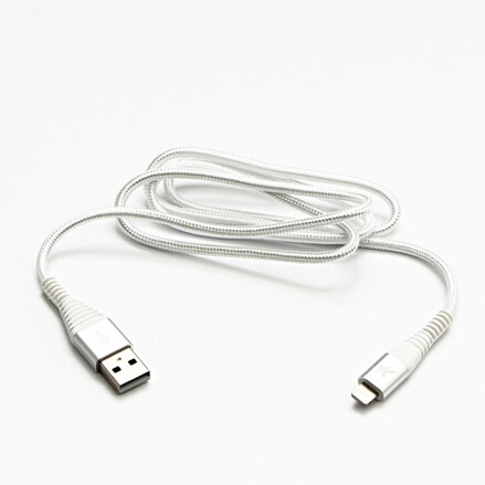 Kabel USB (2.0), USB A M- Apple Lightning C89 M, 1m, MFi certifikace, 5V/2,4A, bílý, Logo, box, nylonové opletení, hliníkový kryt