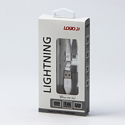 Kabel USB (2.0), USB A M- Apple Lightning C89 M, 1m, MFi certifikace, 5V/2,4A, bílý, Logo, box, nylonové opletení, hliníkový kryt