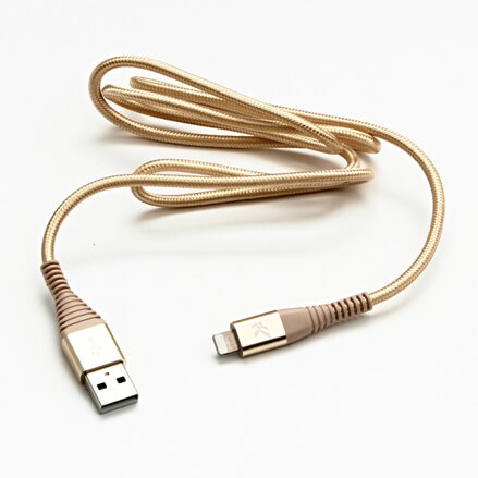 Kabel USB (2.0), USB A M- Apple Lightning C89 M, 1m, MFi certifikace, 5V/2,4A, zlatý, Logo, box, nylonové opletení, hliníkový kryt