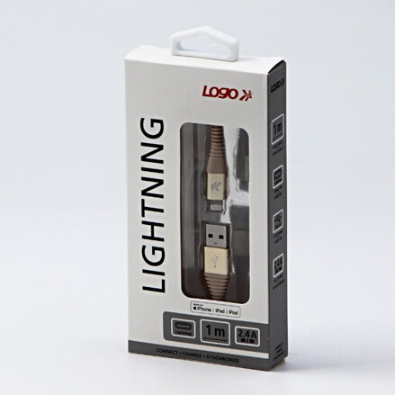 Kabel USB (2.0), USB A M- Apple Lightning C89 M, 1m, MFi certifikace, 5V/2,4A, zlatý, Logo, box, nylonové opletení, hliníkový kryt