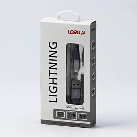 Kabel USB (2.0), USB A M- Apple Lightning C89 M, 2m, MFi certifikace, 5V/2,4A, stříbrný, Logo, box, nylonové opletení, hliníkový k