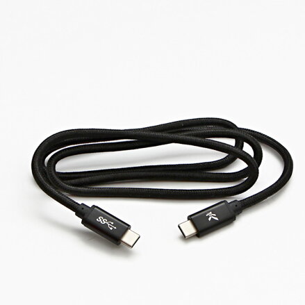 Kabel USB (3.2 gen 1), USB C M- USB C M, 1m, 5 Gb/s, 5V/3A, černý, Logo, box, nylonové opletení, hliníkový kryt konektoru