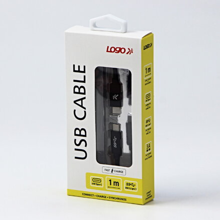 Kabel USB (3.2 gen 1), USB C M- USB C M, 1m, 5 Gb/s, 5V/3A, černý, Logo, box, nylonové opletení, hliníkový kryt konektoru