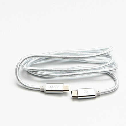 Kabel USB (3.2 gen 1), USB C M- USB C M, 1m, 5 Gb/s, 5V/3A, bílý, Logo, box, nylonové opletení, hliníkový kryt konektoru