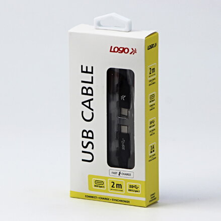 Kabel USB (3.2 gen 1), USB C M- USB C M, 2m, 5 Gb/s, 5V/3A, černý, Logo, box, nylonové opletení, hliníkový kryt konektoru