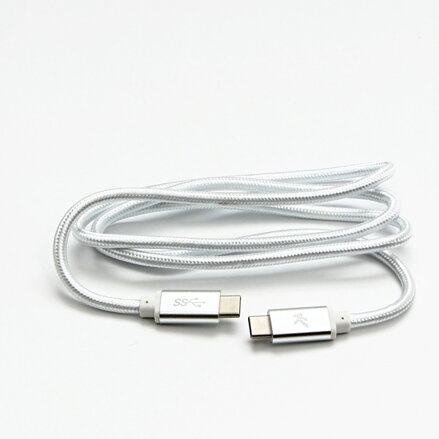 Kabel USB (3.2 gen 1), USB C M- USB C M, 2m, 5 Gb/s, 5V/3A, bílý, Logo, box, nylonové opletení, hliníkový kryt konektoru