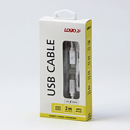 Kabel USB (3.2 gen 1), USB C M- USB C M, 2m, 5 Gb/s, 5V/3A, bílý, Logo, box, nylonové opletení, hliníkový kryt konektoru