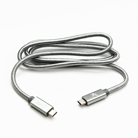 Kabel USB (3.2 gen 2), USB C M- USB C M, 1m, Power Delivery 100W, 10 Gb/s, 20V/5A, stříbrný, Logo, box, nylonové opletení, hliníko