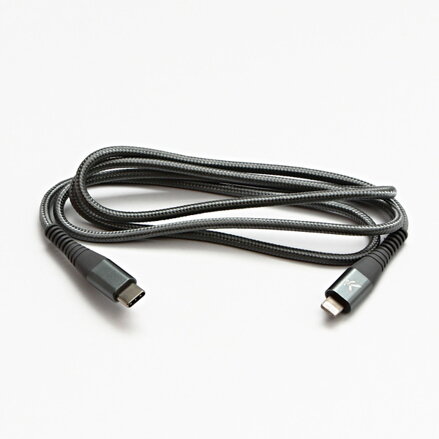 Kabel USB (2.0), USB C M- Apple Lightning C94 M, 1m, MFi certifikace, 5V/3A, stříbrný, Logo, box, nylonové opletení, hliníkový kry