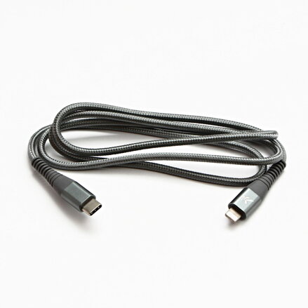Kabel USB (2.0), USB C M- Apple Lightning C94 M, 2m, MFi certifikace, 5V/3A, stříbrný, Logo, box, nylonové opletení, hliníkový kry