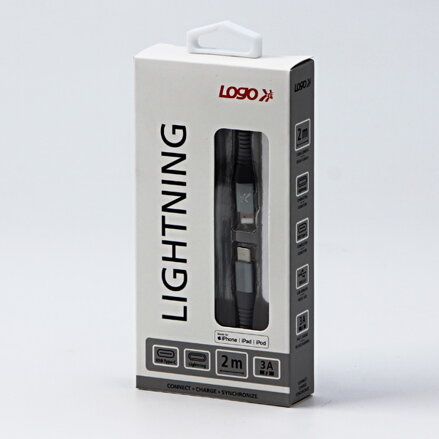 Kabel USB (2.0), USB C M- Apple Lightning C94 M, 2m, MFi certifikace, 5V/3A, stříbrný, Logo, box, nylonové opletení, hliníkový kry