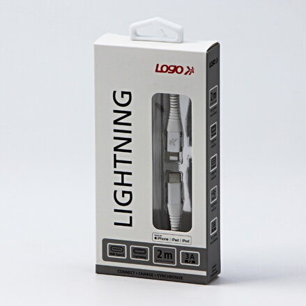 Kabel USB (2.0), USB C M- Apple Lightning C94 M, 2m, MFi certifikace, 5V/3A, bílý, Logo, box, nylonové opletení, hliníkový kryt ko