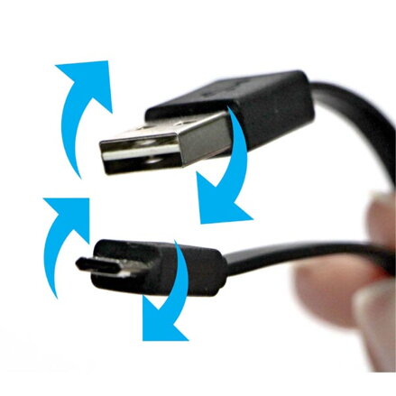 Kabel USB (2.0), USB A M reversible- USB micro M reversible, 0.3m, plochý, černý, oboustranný