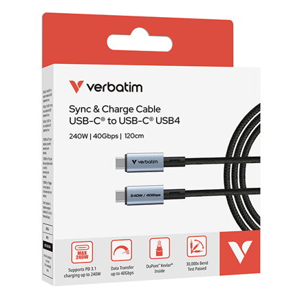 Verbatim USB kabel USB C samec - USB C samec, 240W, 1.2m, černý, box, 31847
