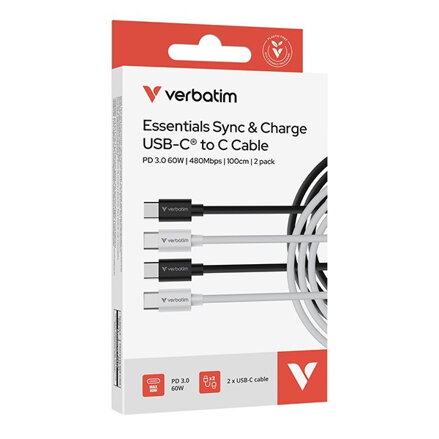 Verbatim USB kabel USB C samec - USB C samec, 60W, 1m, černo-bílá, box, 32391