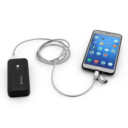 Verbatim USB kabel (2.0), USB A samec - microUSB samec + Apple Lightning samec, 1m, stříbrný, box, 48869, 2 in 1 - nastavitelná ko