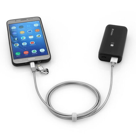 Verbatim USB kabel (2.0), USB A samec - microUSB samec + Apple Lightning samec, 1m, stříbrný, box, 48869, 2 in 1 - nastavitelná ko