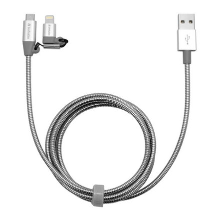 Verbatim USB kabel (2.0), USB A samec - microUSB samec + Apple Lightning samec, 1m, stříbrný, box, 48869, 2 in 1 - nastavitelná ko