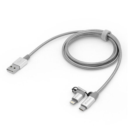 Verbatim USB kabel (2.0), USB A samec - microUSB samec + Apple Lightning samec, 1m, stříbrný, box, 48869, 2 in 1 - nastavitelná ko