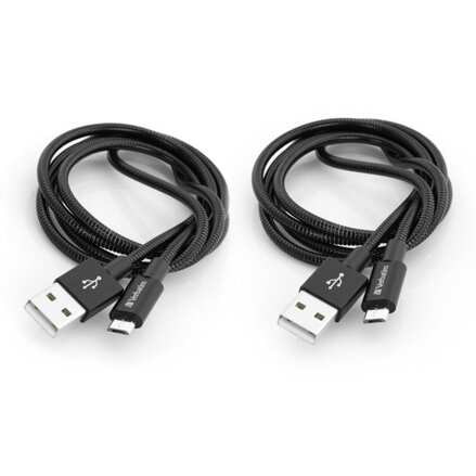 Verbatim USB kabel (2.0), USB A samec - microUSB samec, 1m, reversible, černý, box, 48874, 2 kusy v balení: 2x 100 cm