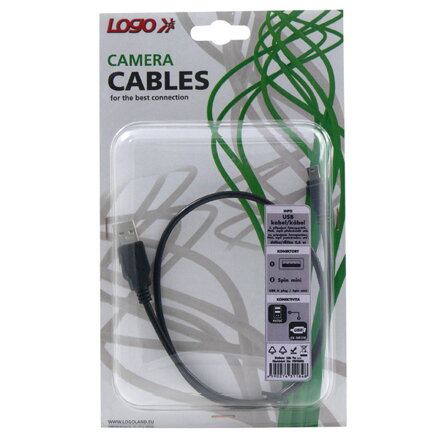 Kabel USB (2.0), USB A M- USB mini M (5 pin), 0.6m, černý, Logo, blistr