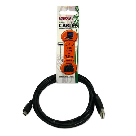 Kabel USB (2.0), USB A M- USB mini M (5 pin), 2m, černý, Logo, cena za 1 kus