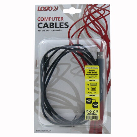 Kabel USB (2.0), USB A M- USB mini M (5 pin), 2m, černý, Logo, blistr