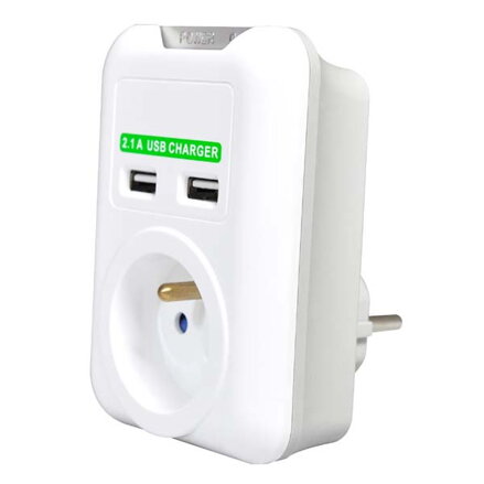 Bezkabelová přepěťová ochrana, 1 zásuvka, bílá, Logo, 2x USB
